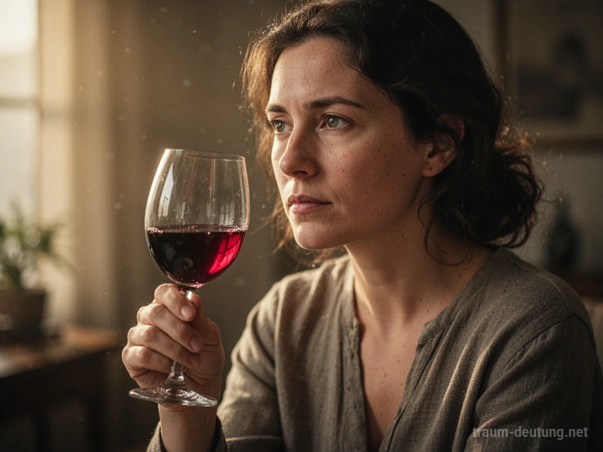 Glas Rotwein wird gehalten, warme Beleuchtung