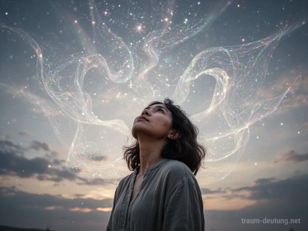 Person blickt zu einem Himmel voller schimmernden Lichts