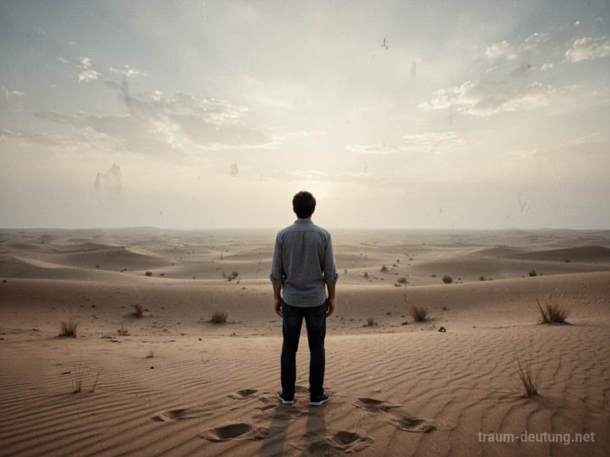 Person wartet vergeblich in einer weiten Wüstenlandschaft auf den Horizont