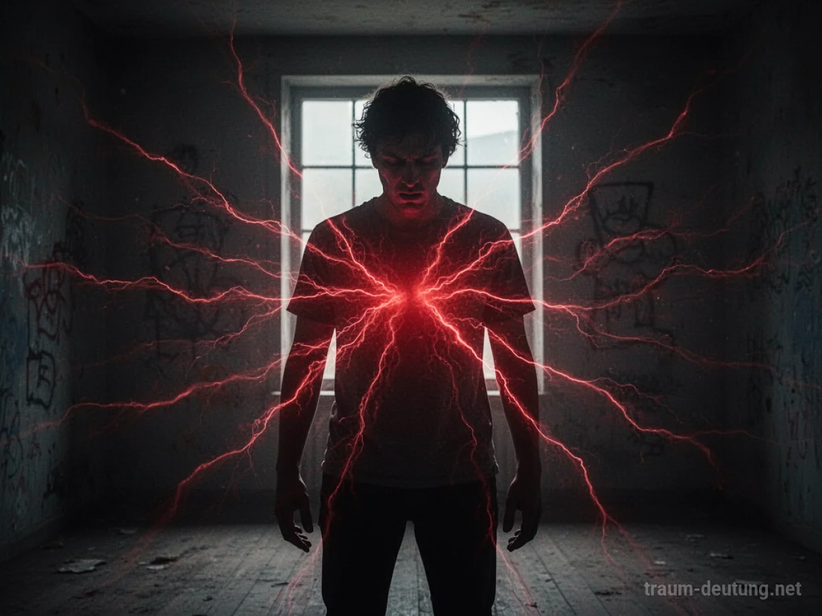 Silhouette einer Person, aus deren Brust rote Energie ausstrahlt, was innere Unruhe symbolisiert.