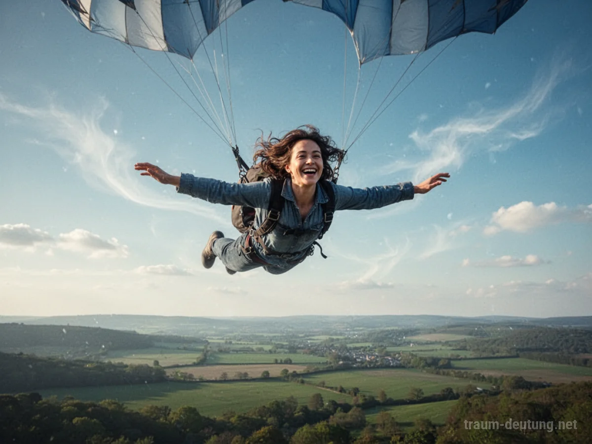 Person fliegt frei im Wind über einer Landschaft