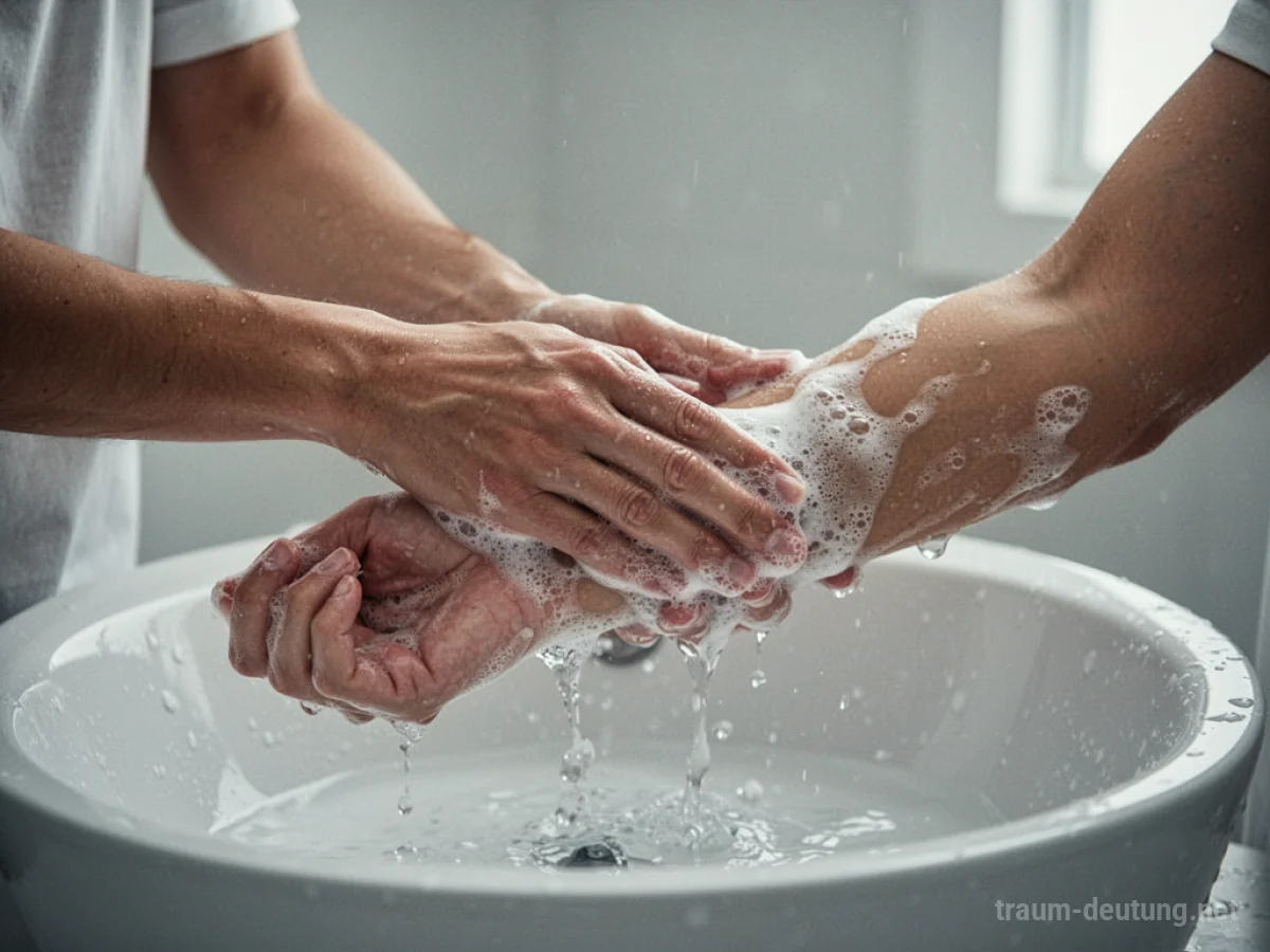 Hände, die einen Arm in einer Wasserwanne waschen