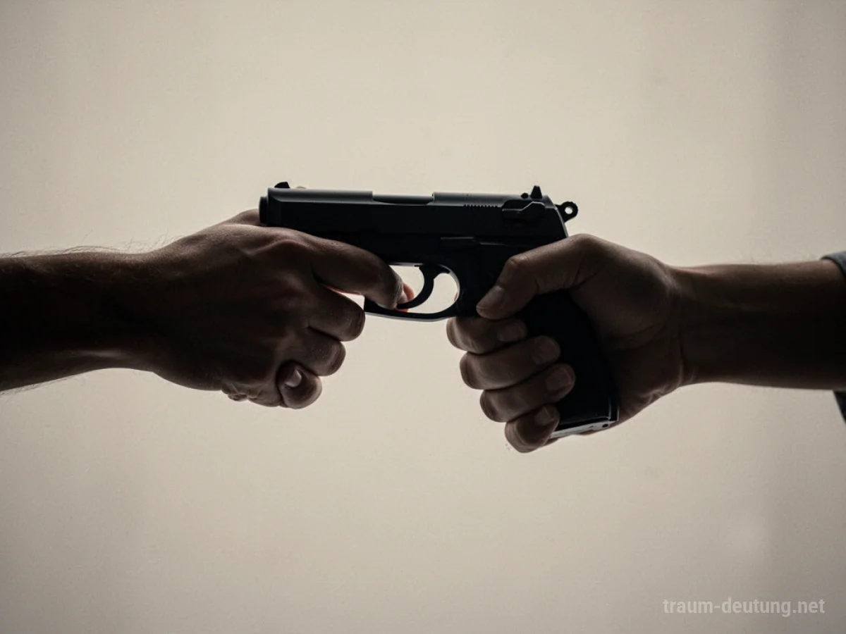 Eine Hand nimmt einer anderen Hand symbolisch eine Waffe ab.