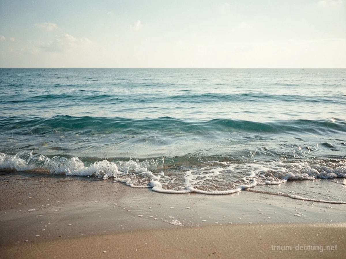Sanfte, klare Wellen brechen an einem sonnigen Strand.