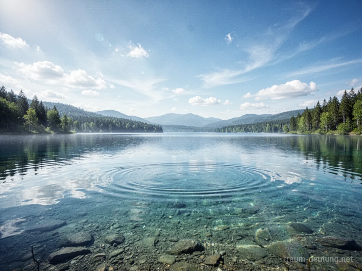 Ein ruhiger, klarer See spiegelt einen strahlend blauen Himmel wider.