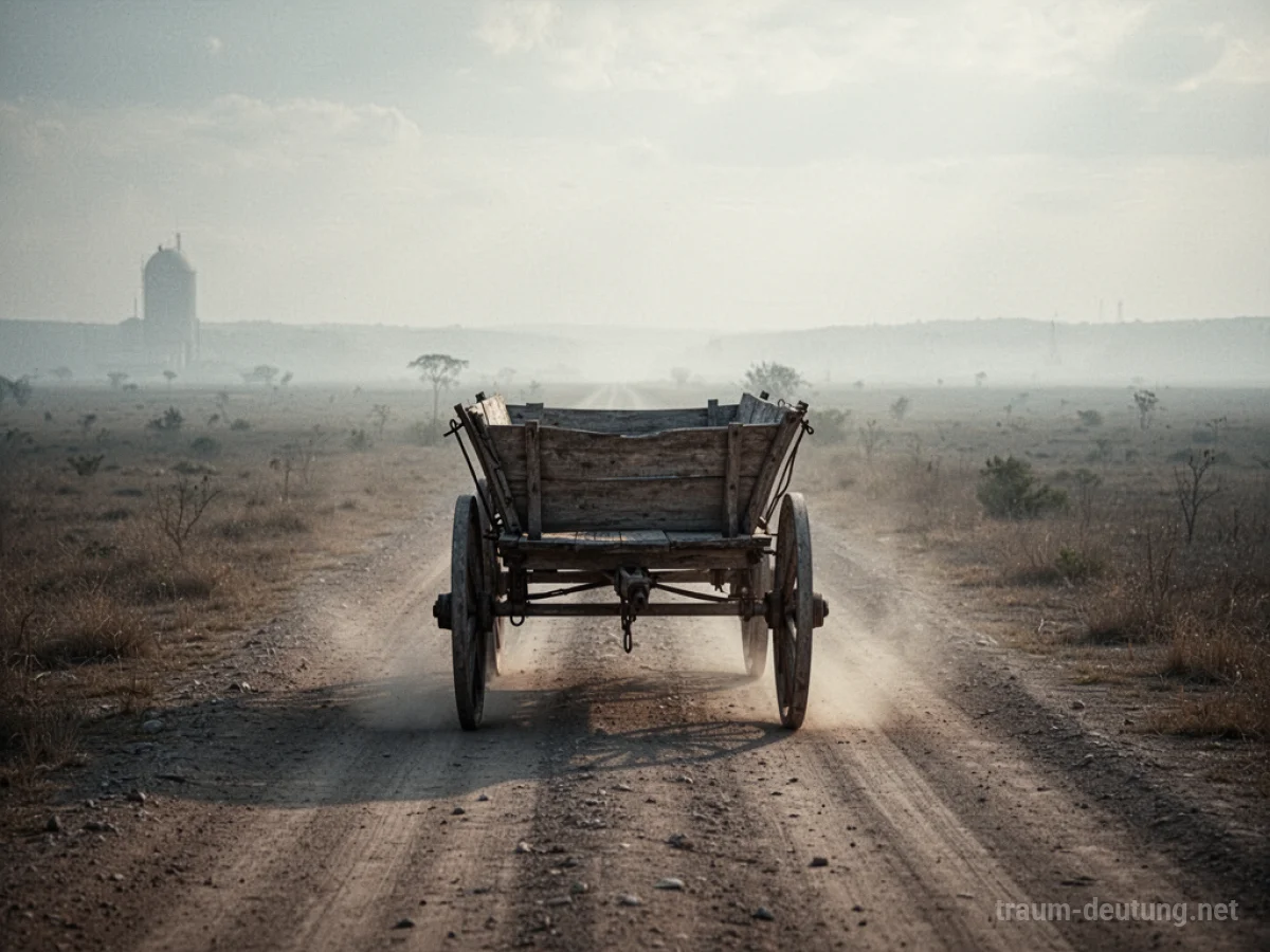 Ein leerer Wagen auf einer staubigen Straße mit einem unscharfen Horizont.