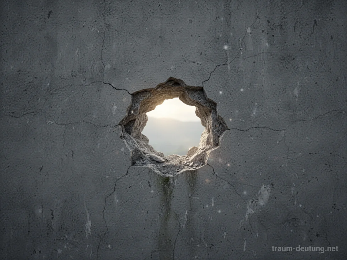 Eine Wand mit einem Loch, durch das Licht scheint