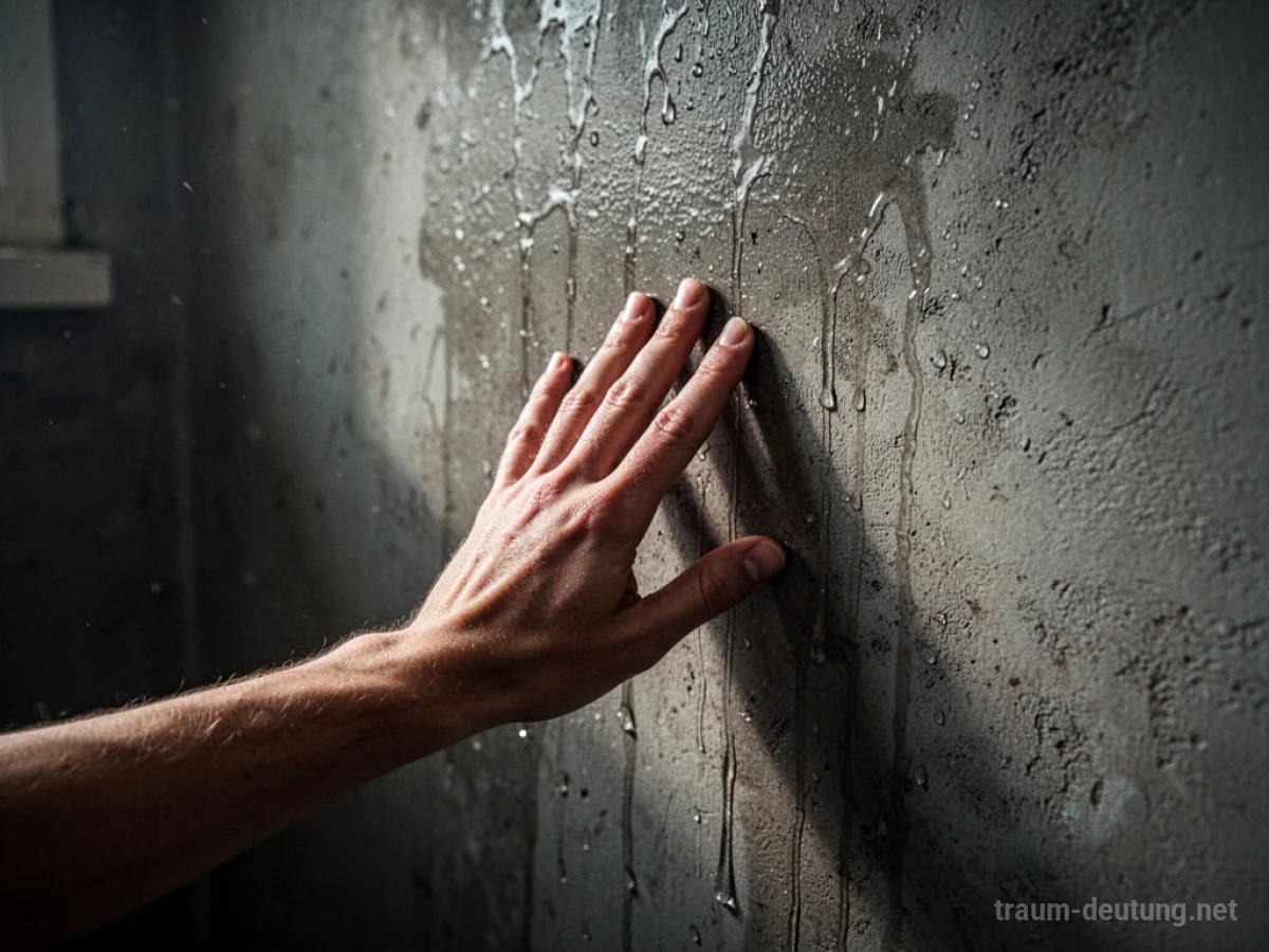 Hand berührt feuchte Wand