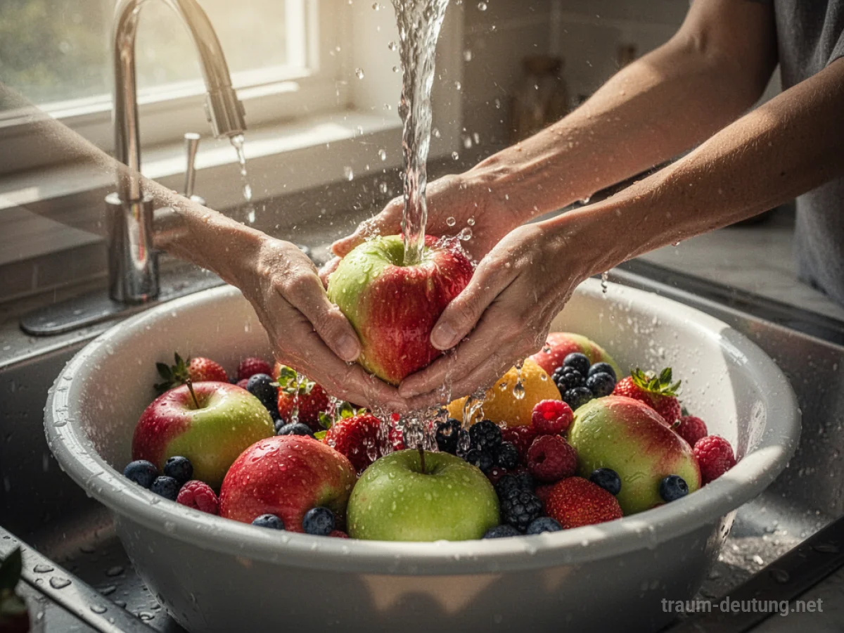 Hände waschen frisches Obst unter fließendem Wasser
