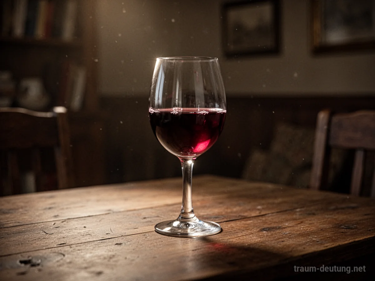 Ein Glas Rotwein auf einem Holztisch im warmen Schein.