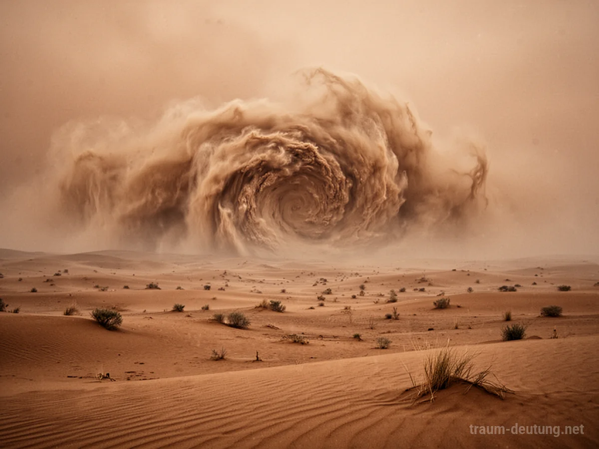 Ein Sandsturm zieht über eine weite Wüstenlandschaft.