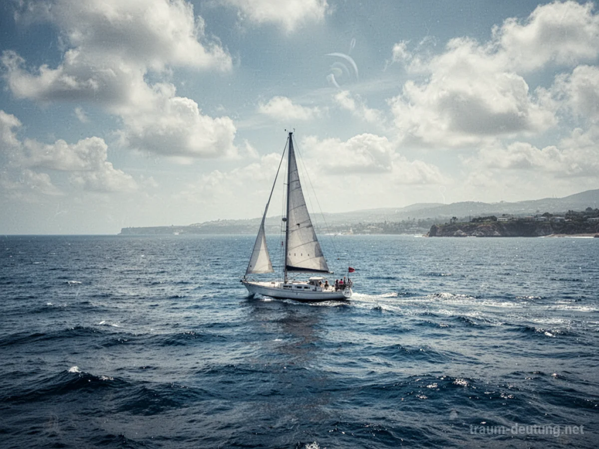Ein Segelschiff auf leicht bewegtem Wasser unter bewölktem Himmel