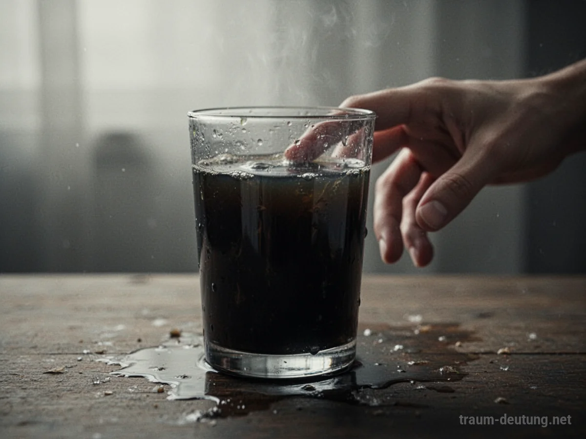 Trübes, dunkles Wasser in einem Glas, das den Blick nach unten verwehrt.