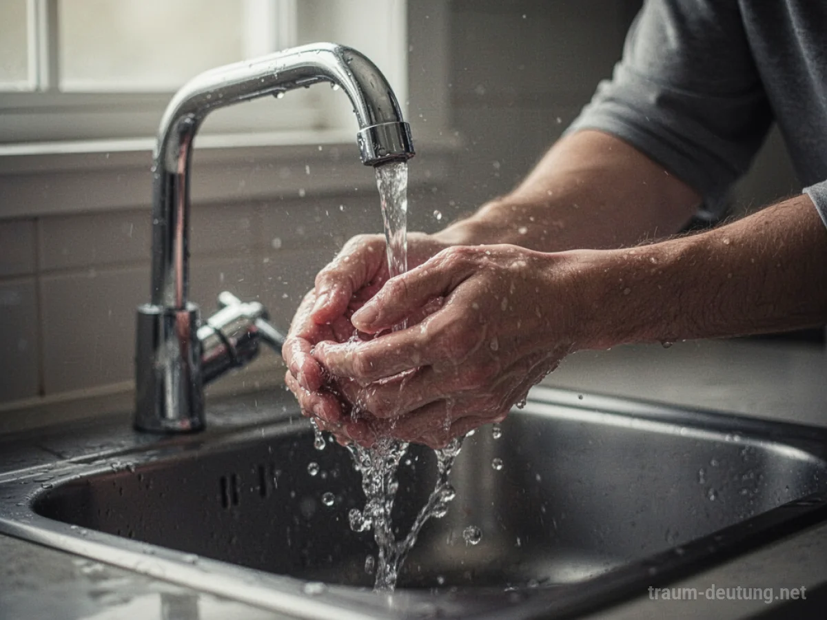 Hände versuchen sich unter fließendem Wasser ohne Seife zu waschen.