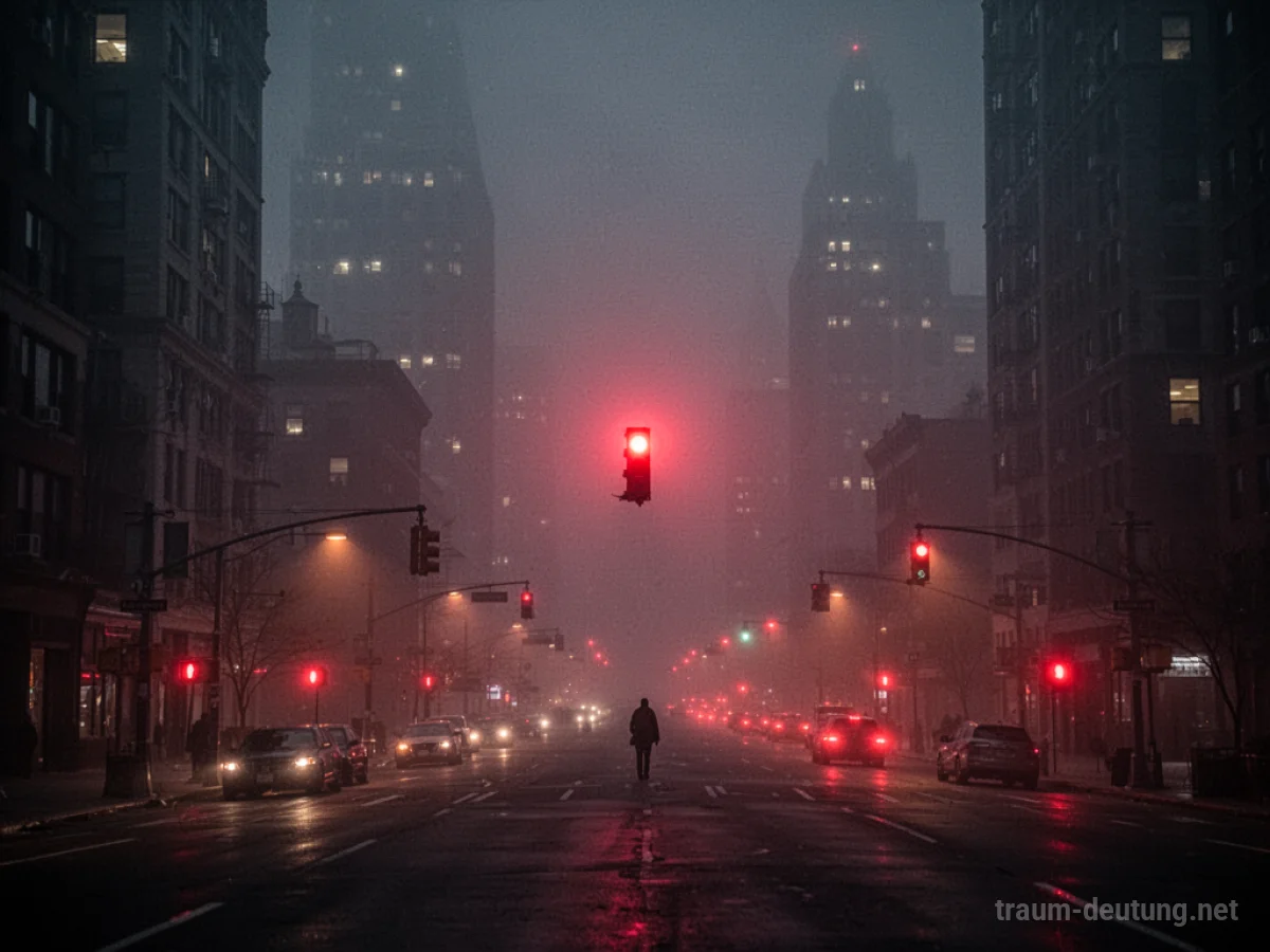 Sirenen heulen in einer nebligen Stadt bei Nacht.