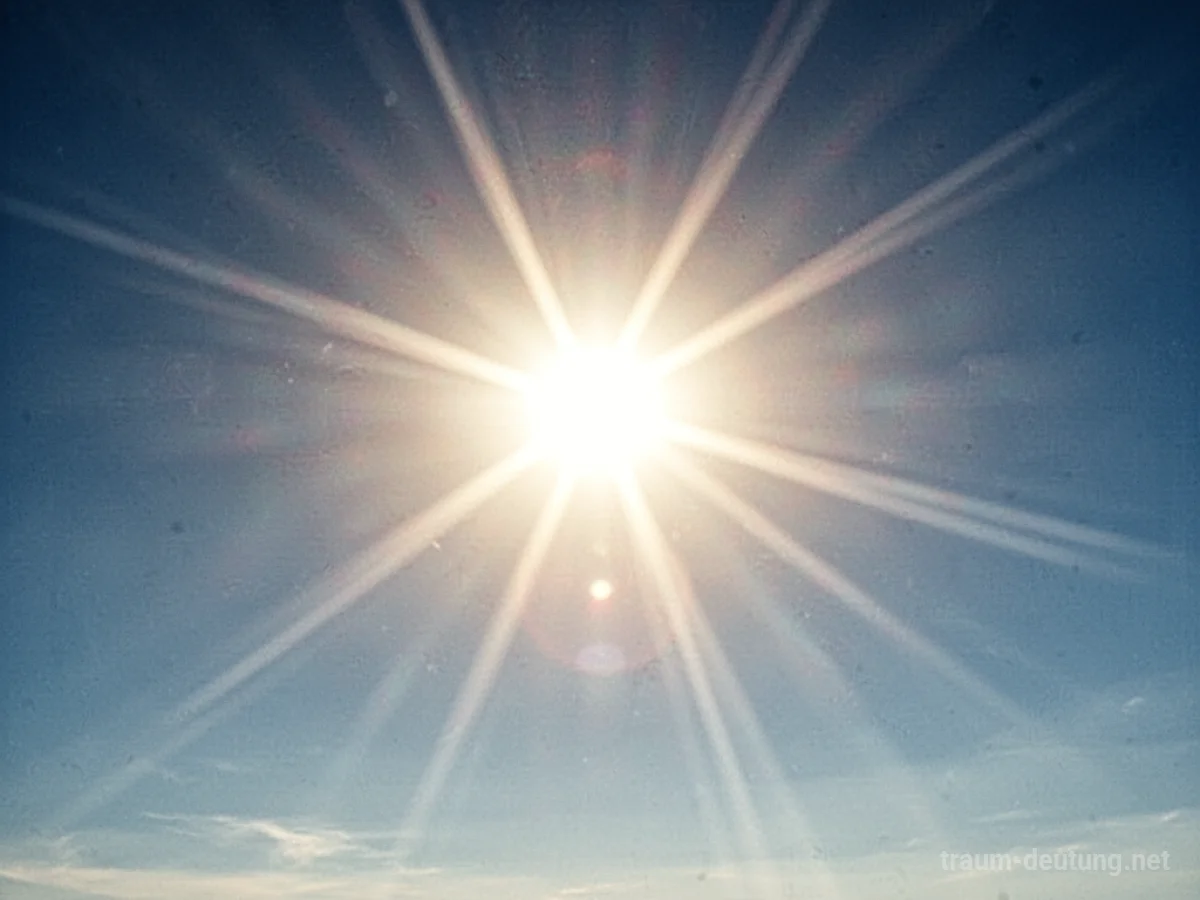 Strahlende Sonne am blauen Himmel mit Lichtstrahlen
