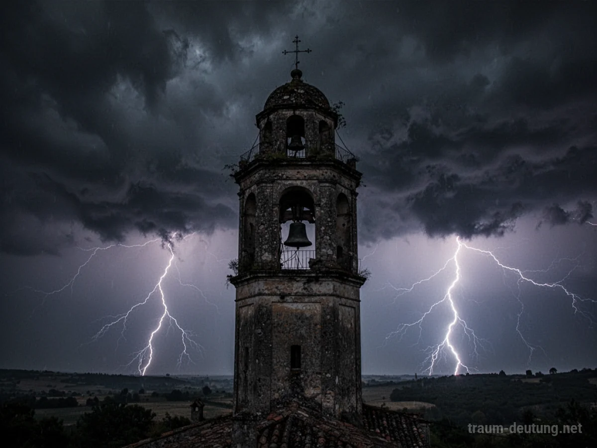 Glockenturm im Sturm vor dunklem Himmel