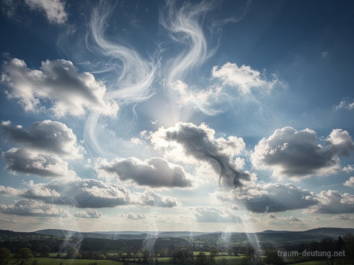 Himmel, in dem sich Wolken auflösen und blauer Himmel durchscheint.