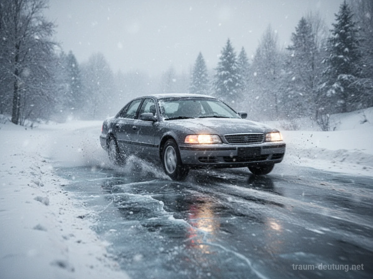 Auto rutscht auf eisiger Straße im Winter