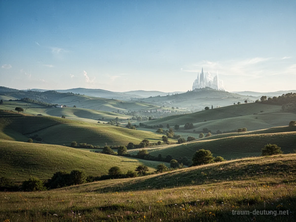 Friedliche Landschaft mit sanften Hügeln unter klarem Himmel