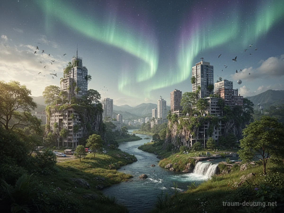 Symbolische Darstellung einer sich wandelnden Welt mit verschmelzenden Elementen.