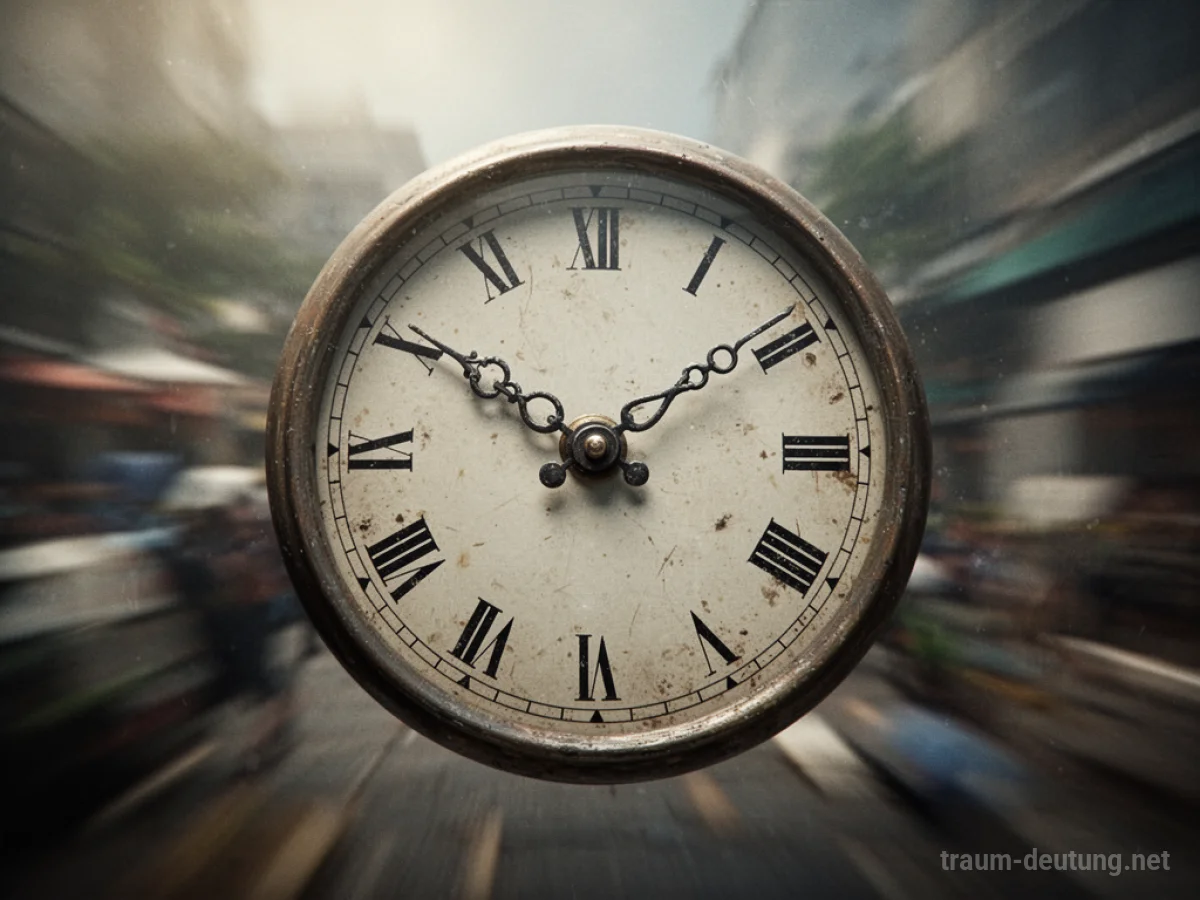 Eine Uhr, deren Zeiger stillstehen, vor einem unscharfen Hintergrund.