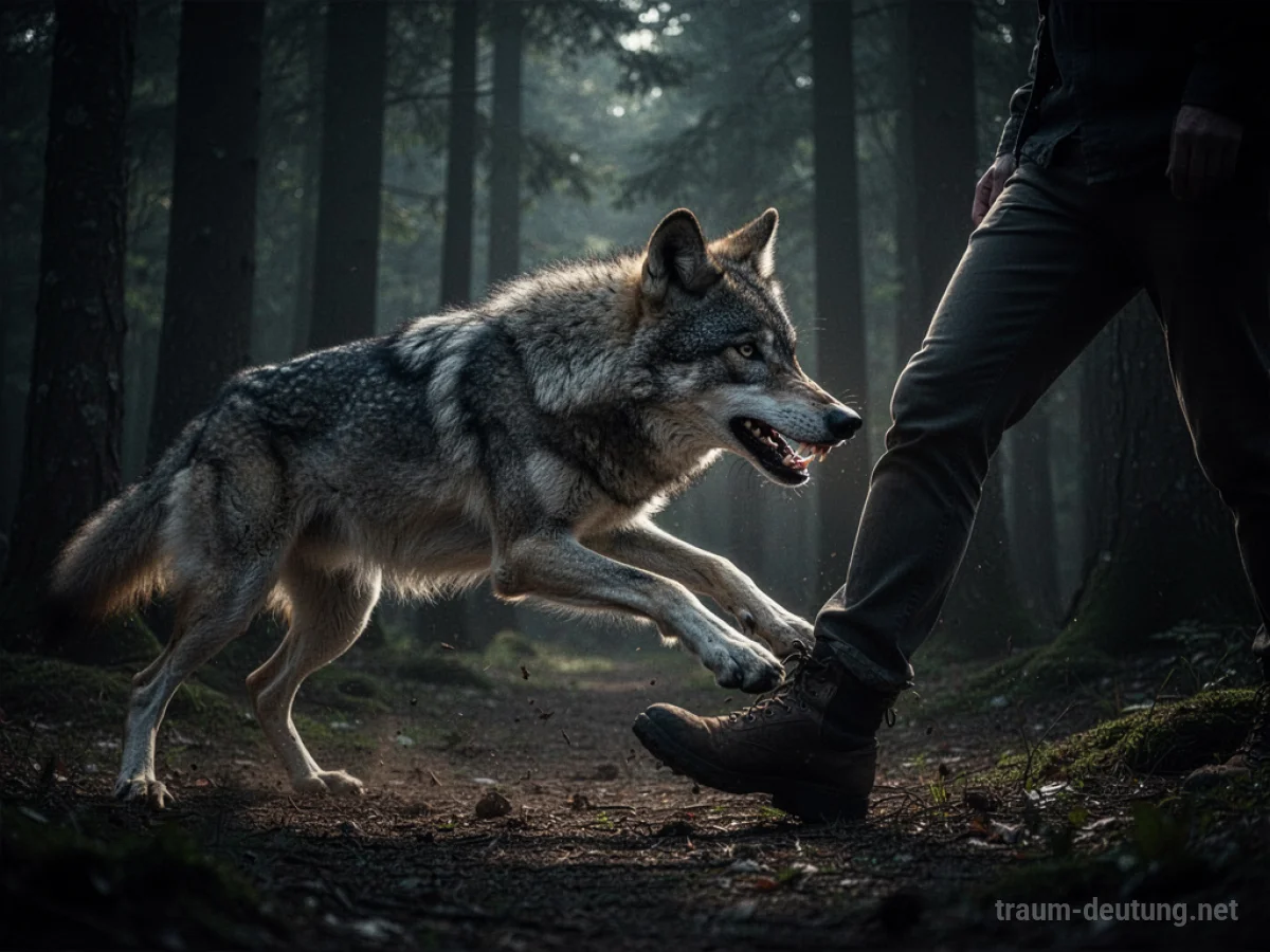 Wolf greift Mensch an im Dunkelwald