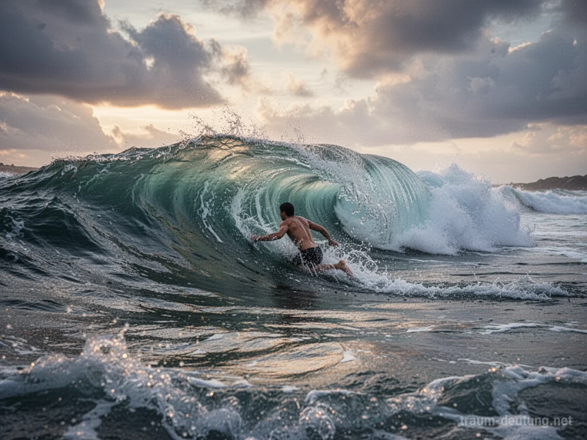 Person wird von einer großen Welle ins offene Meer gezogen