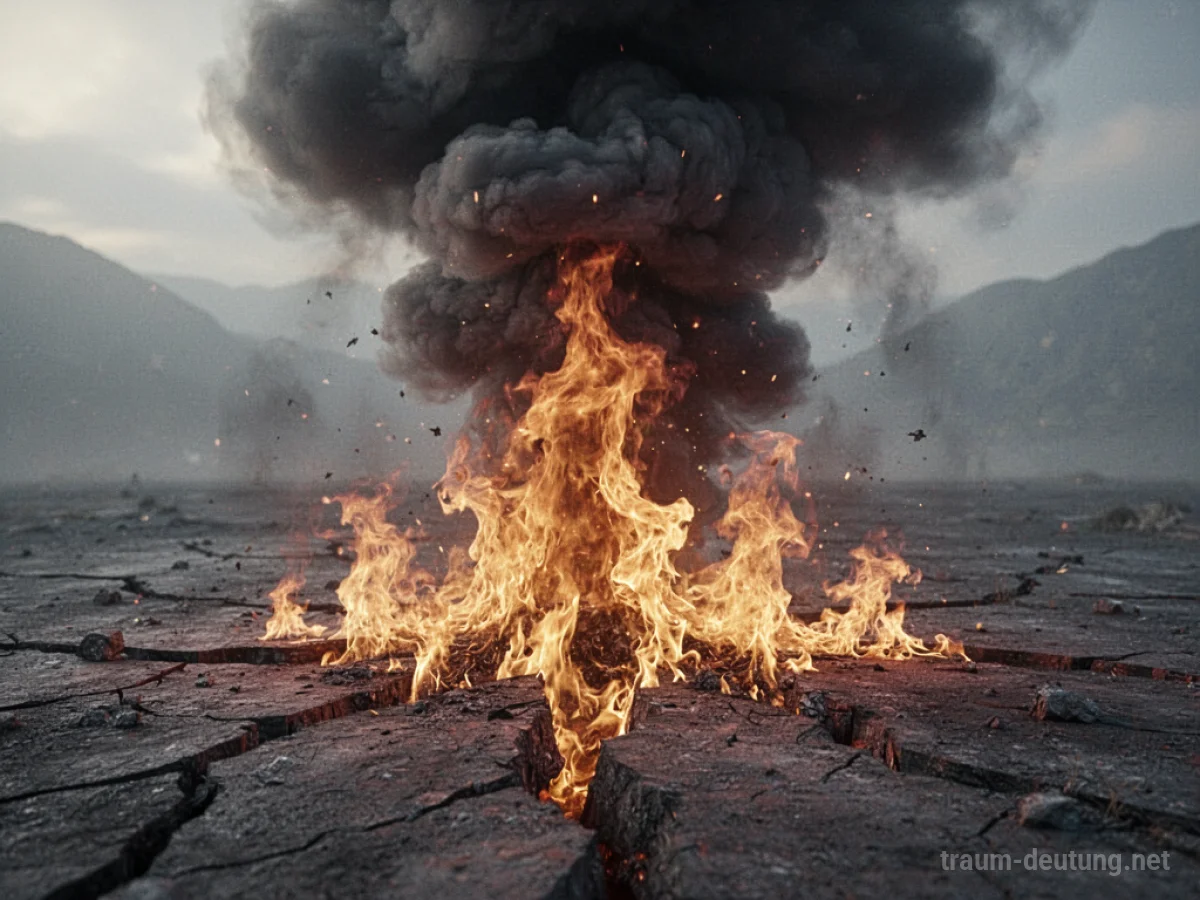 Symbolische Darstellung von ausbrechendem Feuer über einer dunklen, gesprungenen Oberfläche.