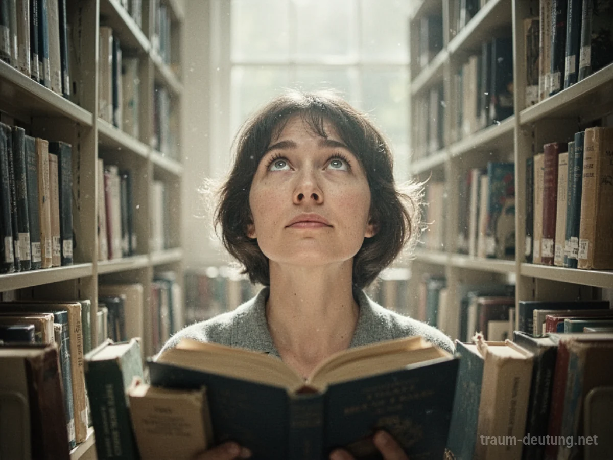 Person versteht alles im Traum in einer hellen Bibliothek