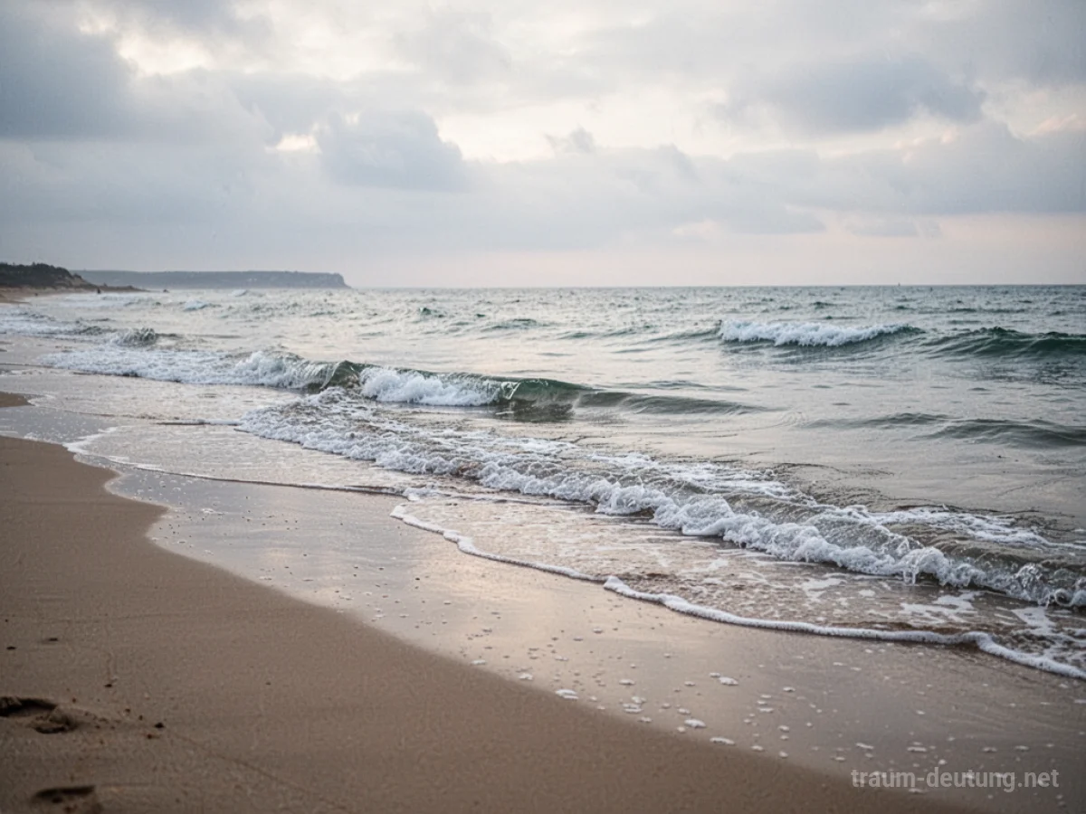 Sanfte Wellen laufen auf einen Sandstrand zu.