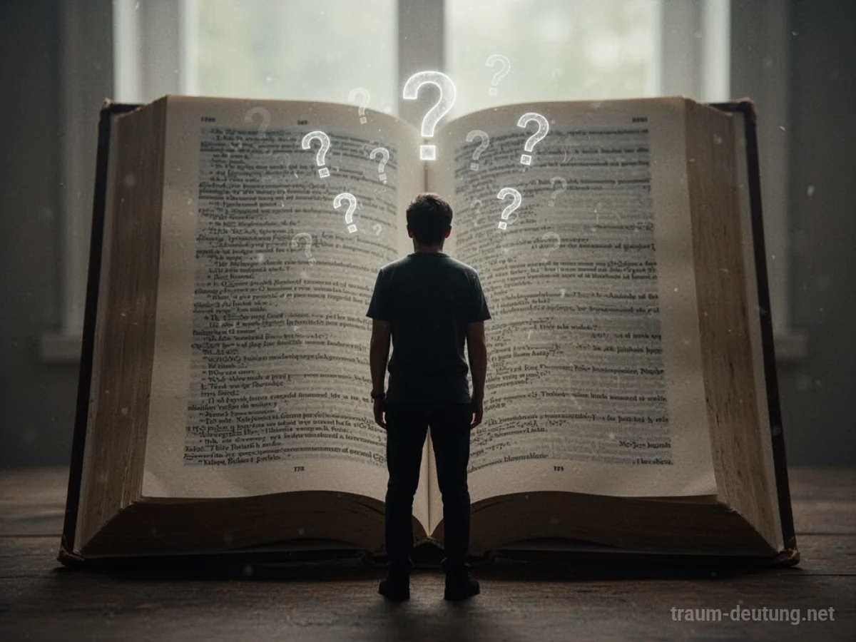 Silhouettenhafte Person zweifelt Wissen vor einem großen Buch an