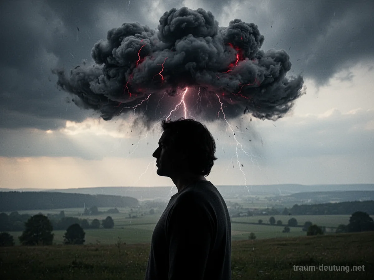 Silhouette einer Person mit einer dunklen, stürmischen Wolke über dem Kopf.