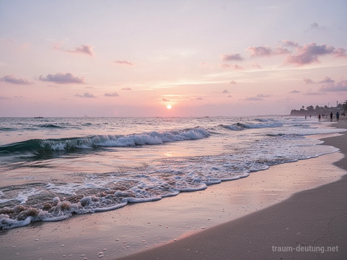 Sanfte Wellen, die am Strand bei Sonnenaufgang auslaufen.