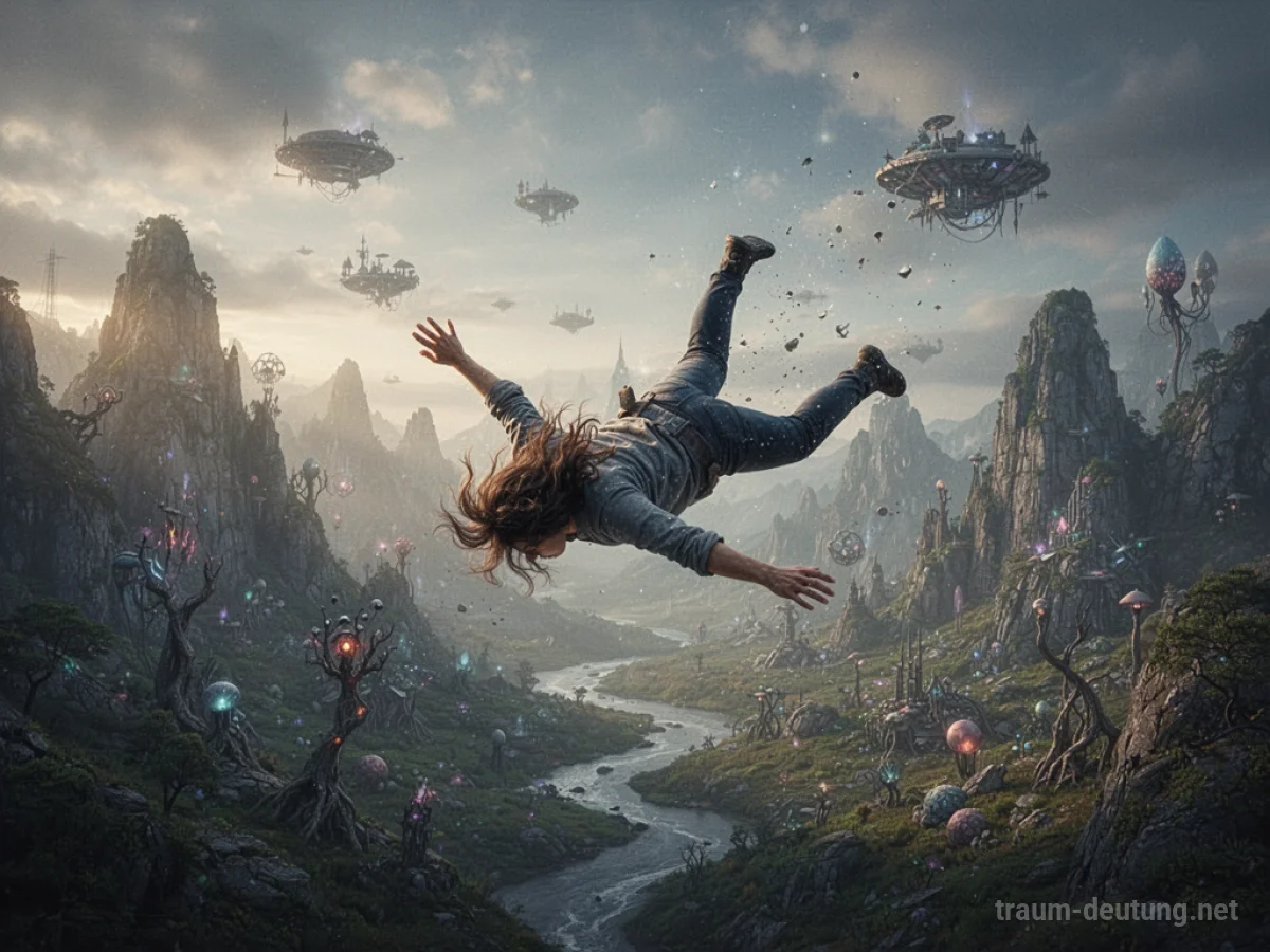 Person stürzt aus großer Höhe in einem surrealen Traumsetting