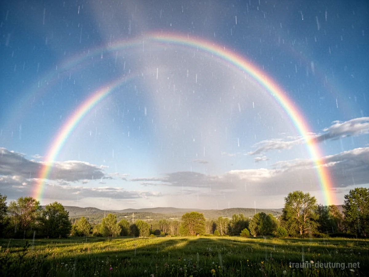 Ein bunter Regenbogen spannt sich über einen blauen Himmel.