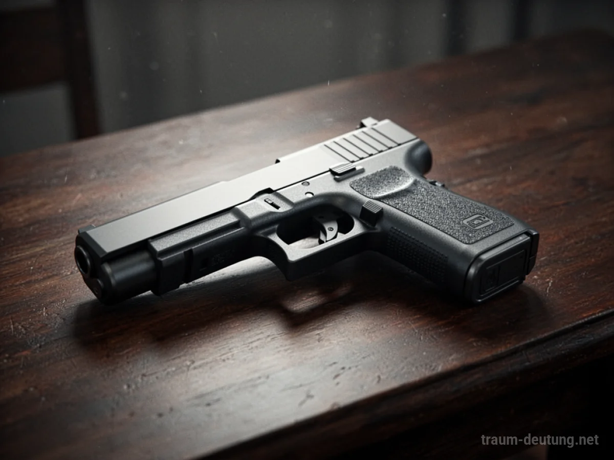 Moderne neue Waffe liegt auf dunklem Holz