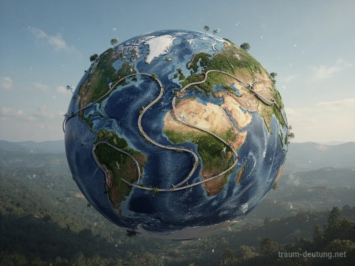 Globus mit einer Route darauf, die eine Weltreise symbolisiert.