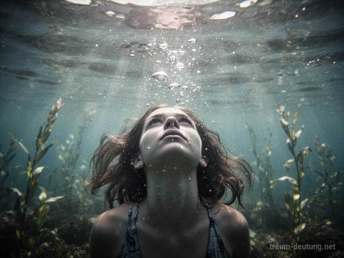 Person schwimmt unter Wasser und blickt zur Oberfläche.