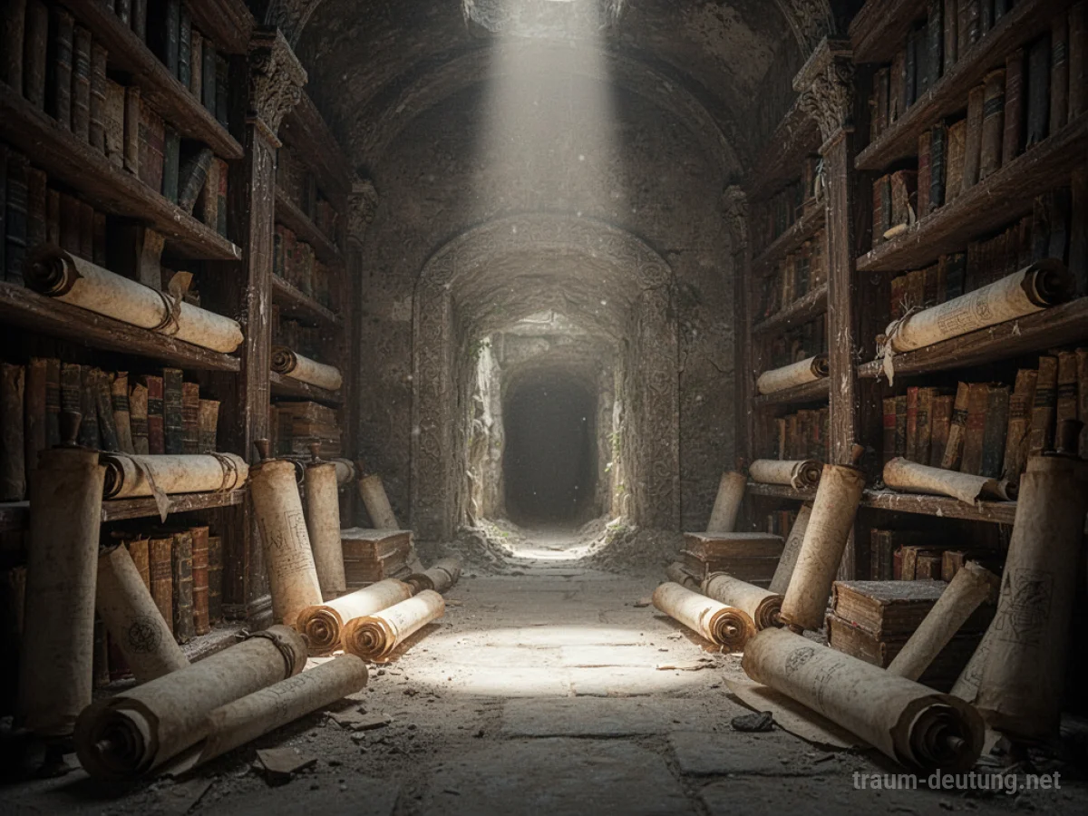 Eine alte Bibliothek mit leuchtendem Buch.