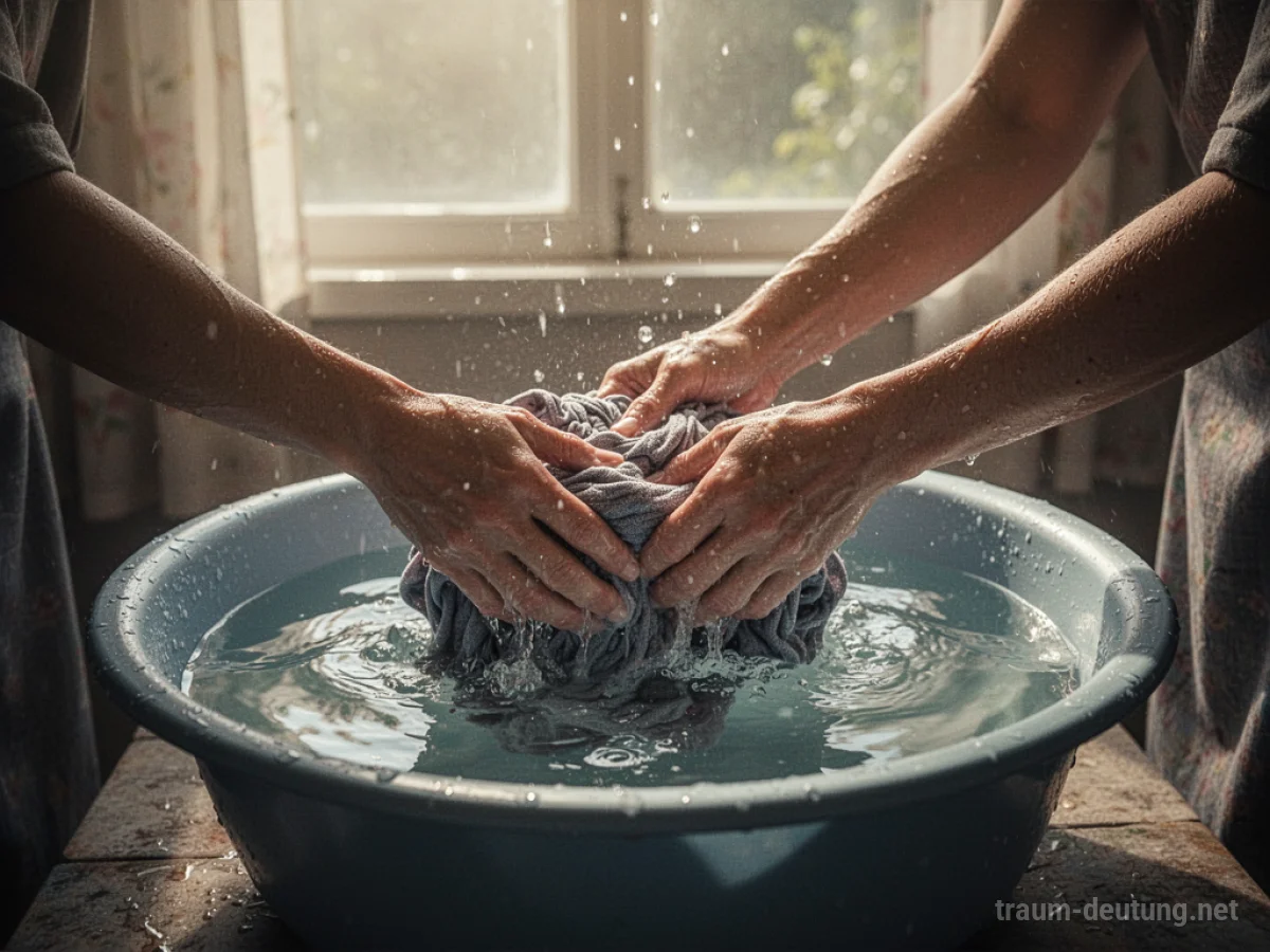 Hände waschen Kleidung von Hand in einem Waschbecken.