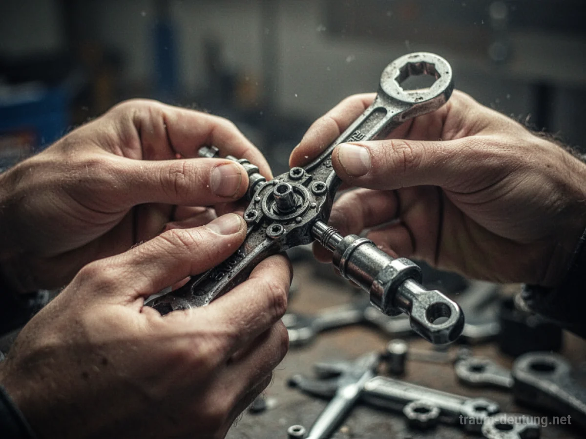 Hände bauen eine mechanische Vorrichtung zusammen