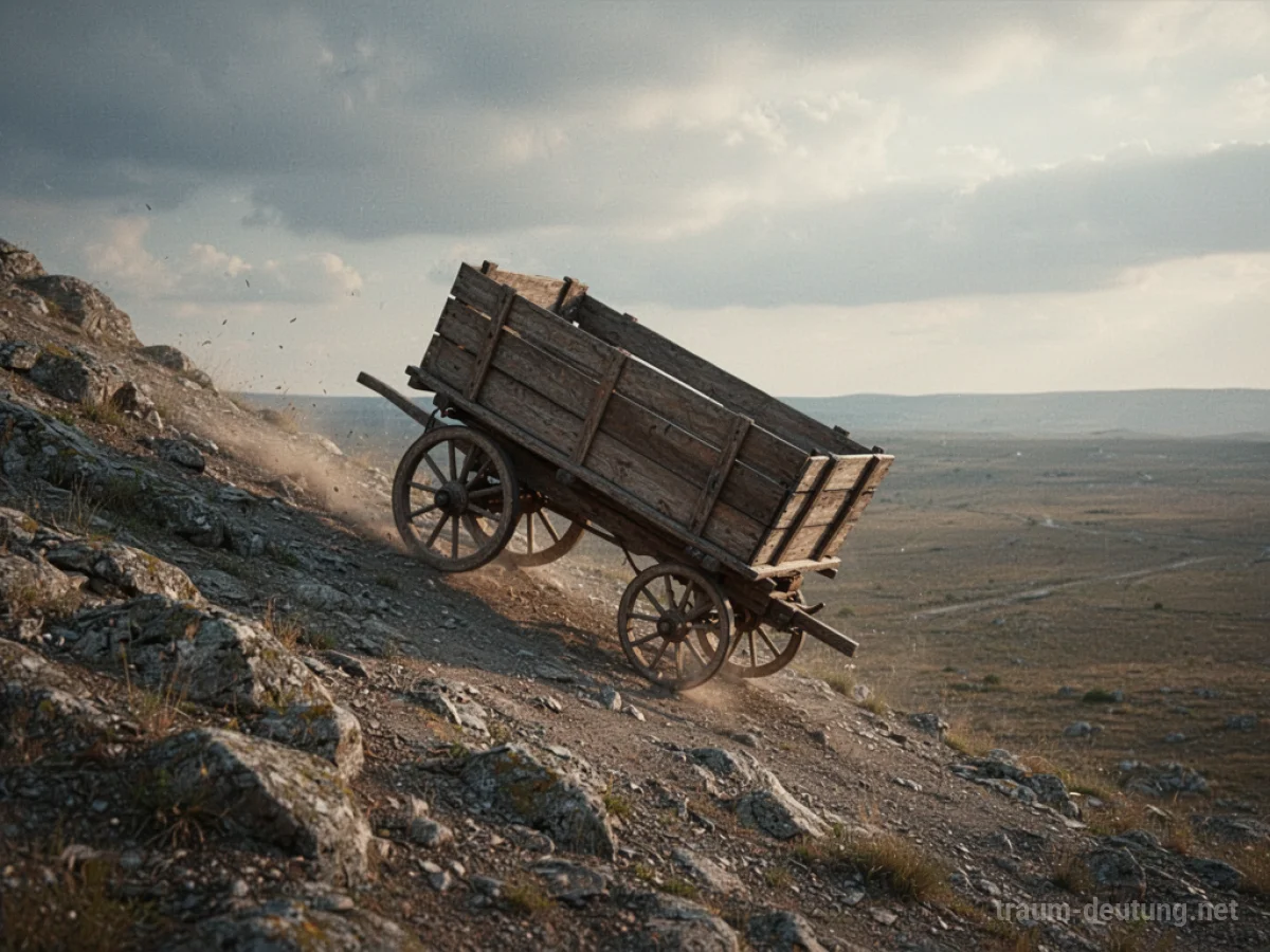 Ein Wagen rollt unkontrolliert einen steilen Hang hinunter.