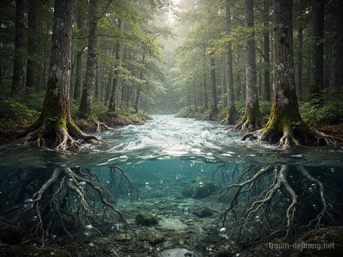 Ein Wald verwandelt sich langsam in fließendes Wasser.