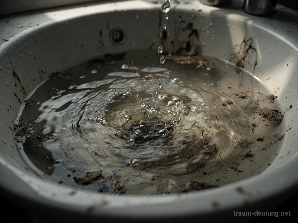Schmutziges Wasser, das in einem Waschbecken wirbelt.