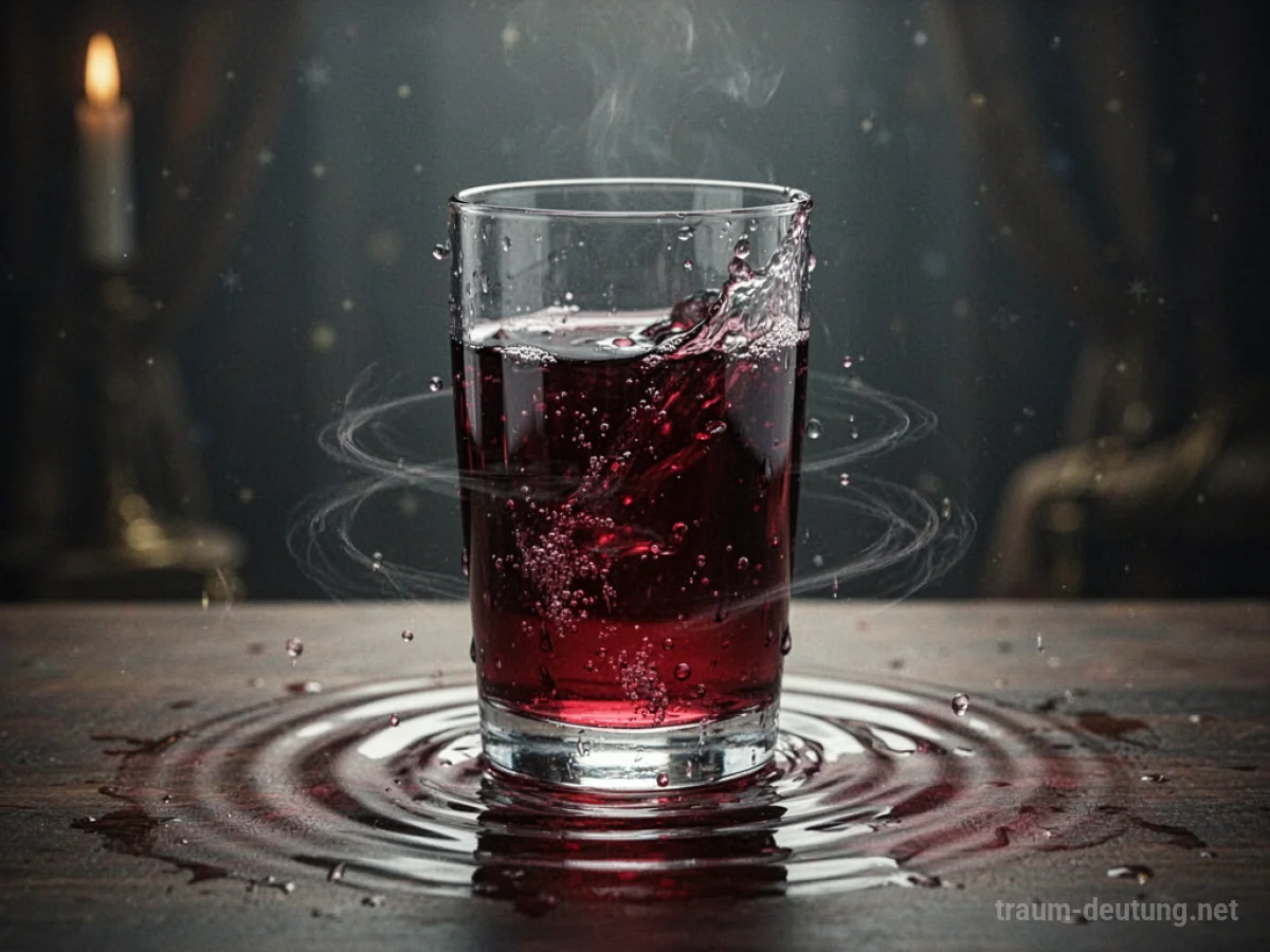 Ein Glas Wasser, das sich in Rotwein verwandelt, mit mystischen Wellen.