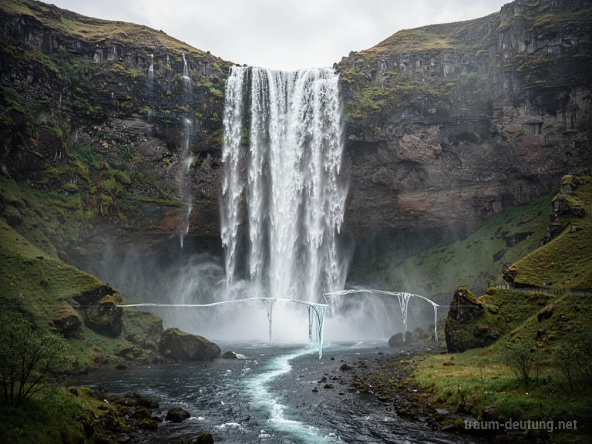 Ein Wasserfall, der eine klare Grenze im Traum bildet.