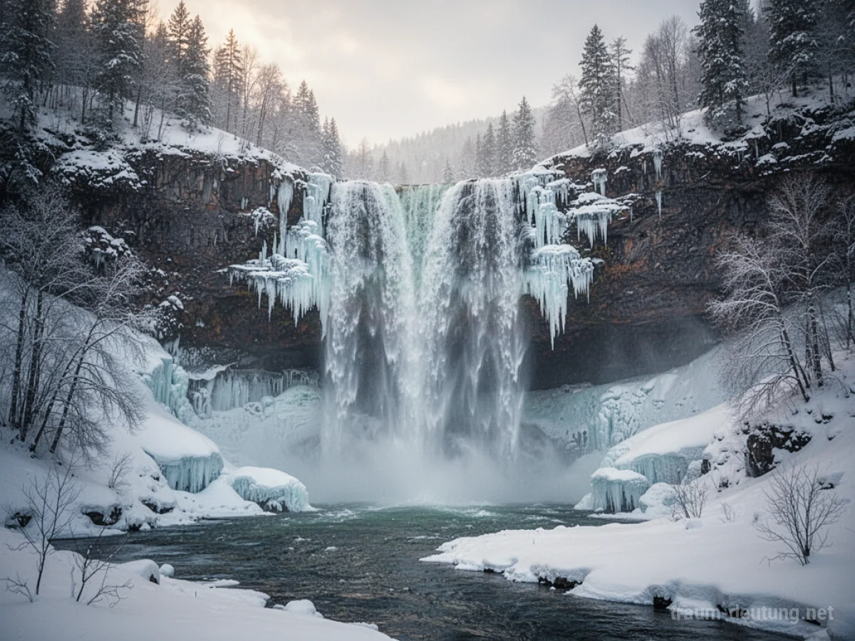 Ein gefrorener Wasserfall im winterlichen Eis.