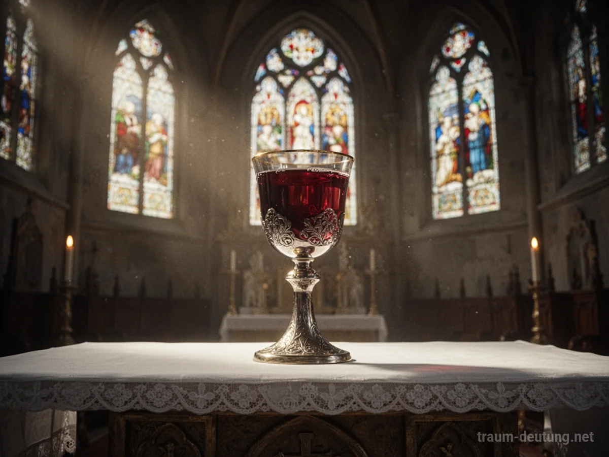 Kelch mit Rotwein auf einem Altar in einer Kirche