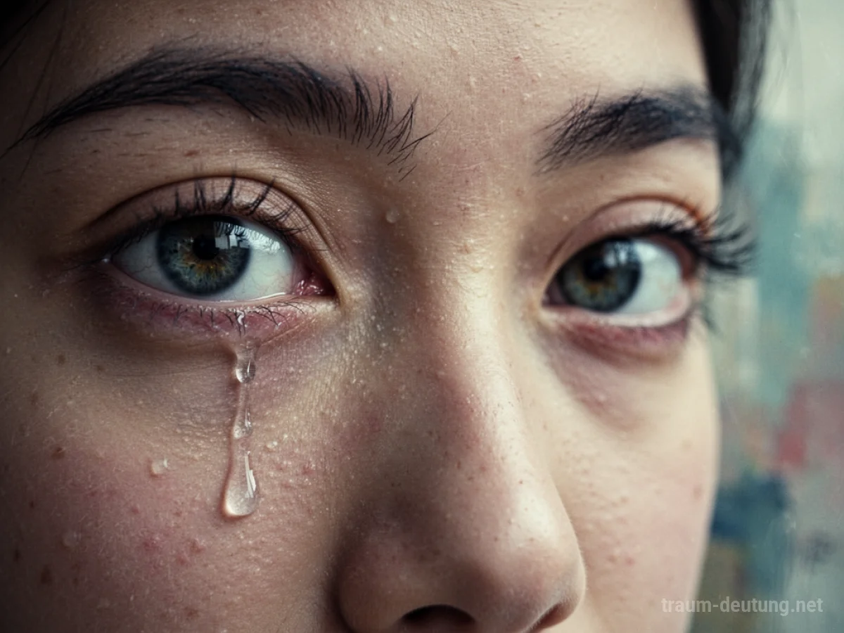 Nahaufnahme von Augen mit einer einzelnen Träne, die über die Wange läuft.